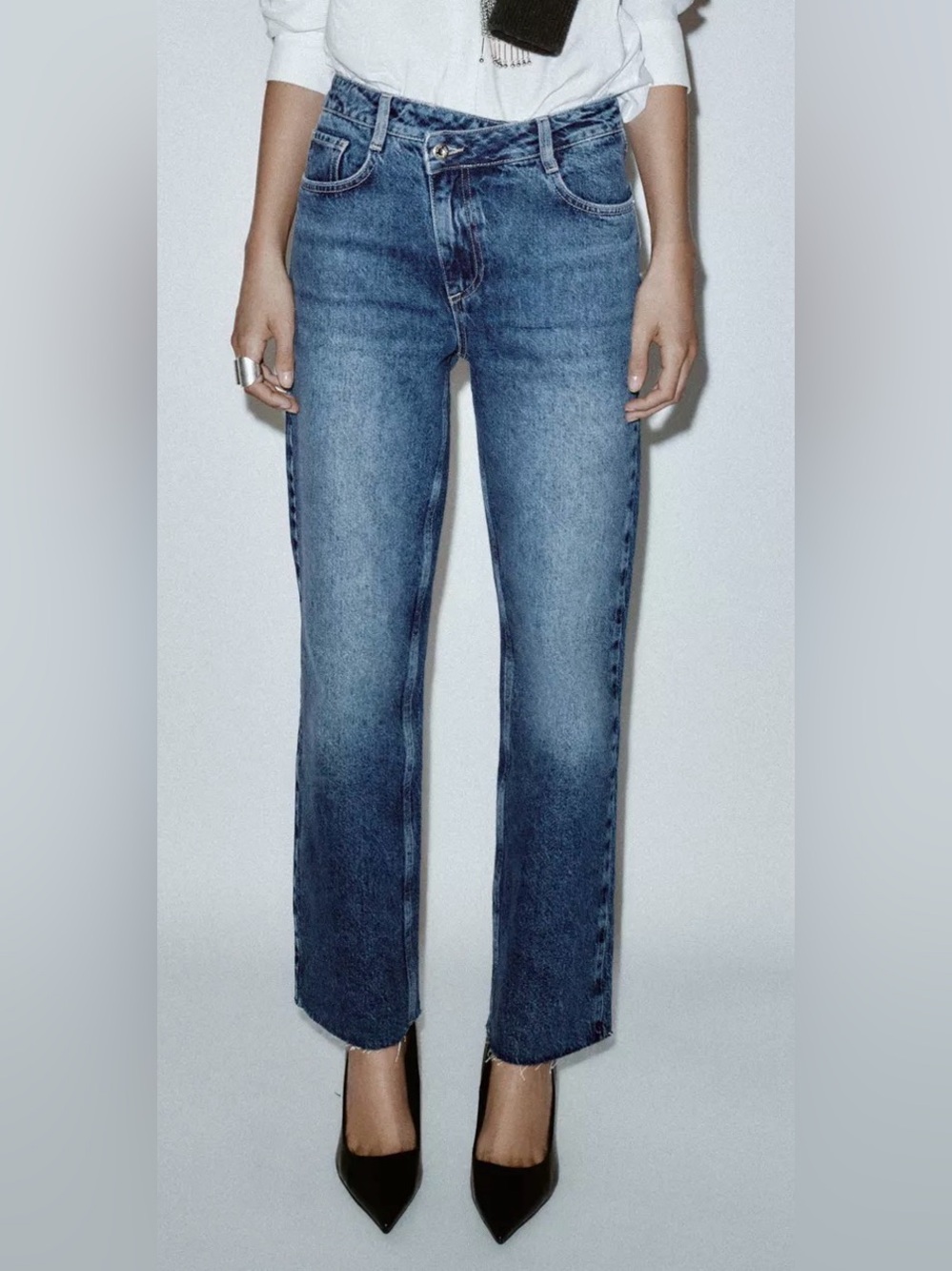ZARA High Waisted Crossover Waist Jeans